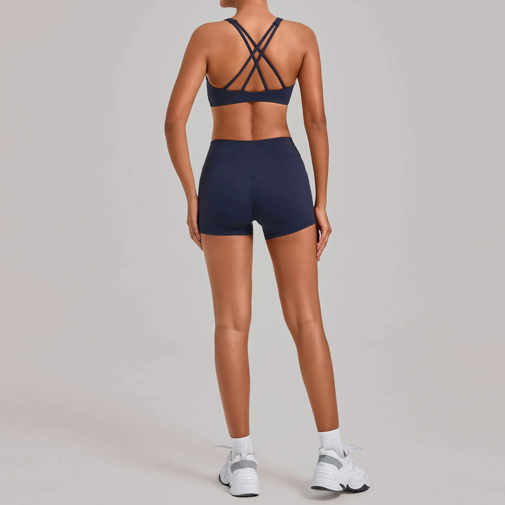 Gym Workout Clothing Detachable Chest Pad Cross Back Vest Yoga Shorts Sets Tight Quick-Dry Fitness Sports Shorts Suits for Women