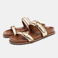 Summer Women's Platform Slippers Flat Shoes with Metal Buckle Decor Comfortable Non Slip Narrow Band Casual Shoes