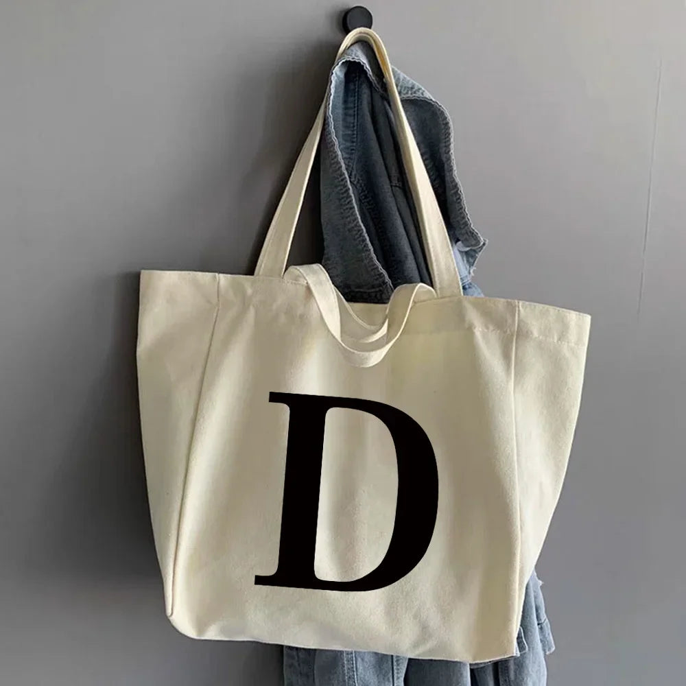 Canvas Shopping Bags Large Capacity Conventional Tote Bag Eco Two Straps Organizer Fashion Letter Printed Women Shoulder Handbag