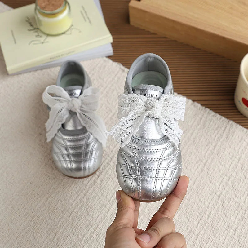 26-30 Size New Summer Kids Leather Shoes Korean Cute Lace Children Soft Soled Shoes Solid Color Thin Girls Nude Shoes