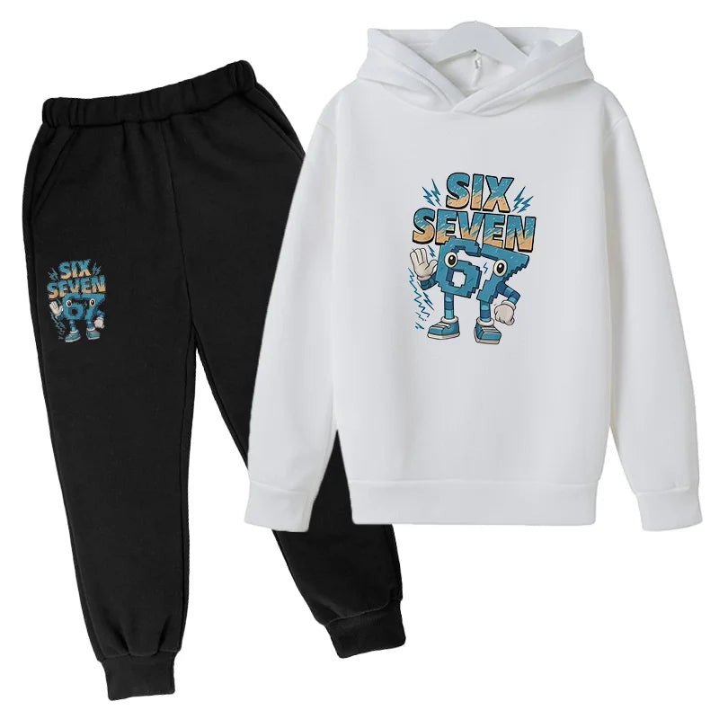 Six to seven-year-old children's sportswear set 67 Children's clothing hooded shirt + pants set 2-piece set for 3-12 year olds