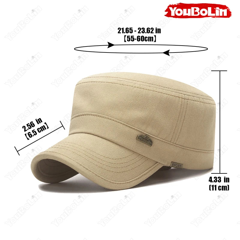 Men's Flat Top Military Cap for Beach Days – Lightweight Sun Protection Hat for Coastal Trips
