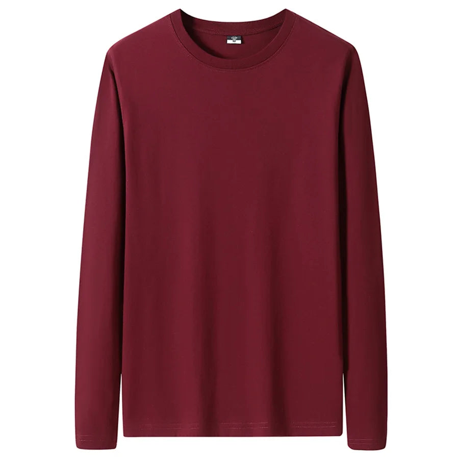 Cotton T Shirts Men Long Fashion 2025 O-Neck Slim Male Casual Autumn Solid Color Tee Shirt 12 Colors Plus Size M-6XL Wholesale