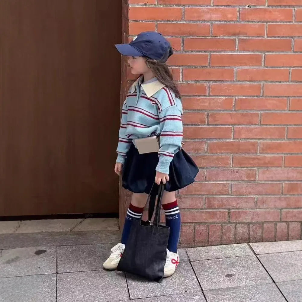 Children Clothes 2025 Spring and Autumn New Girl's Clothes Fashion Striped Girl's Knitted Sweater or Bud Skirt