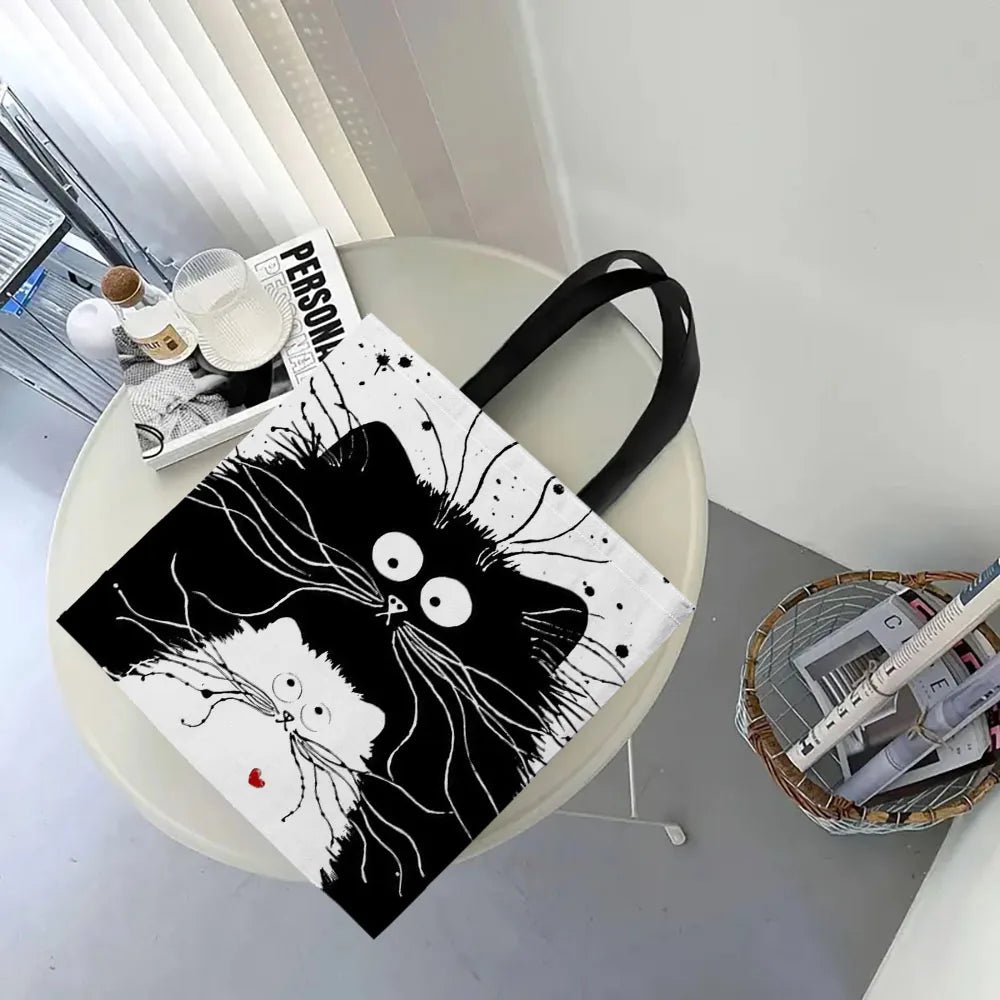 Shopper Bag High-Definition Digital Printed Shopping Bag Cat Pattern Environmentally Friendly And Portable Linen Bag