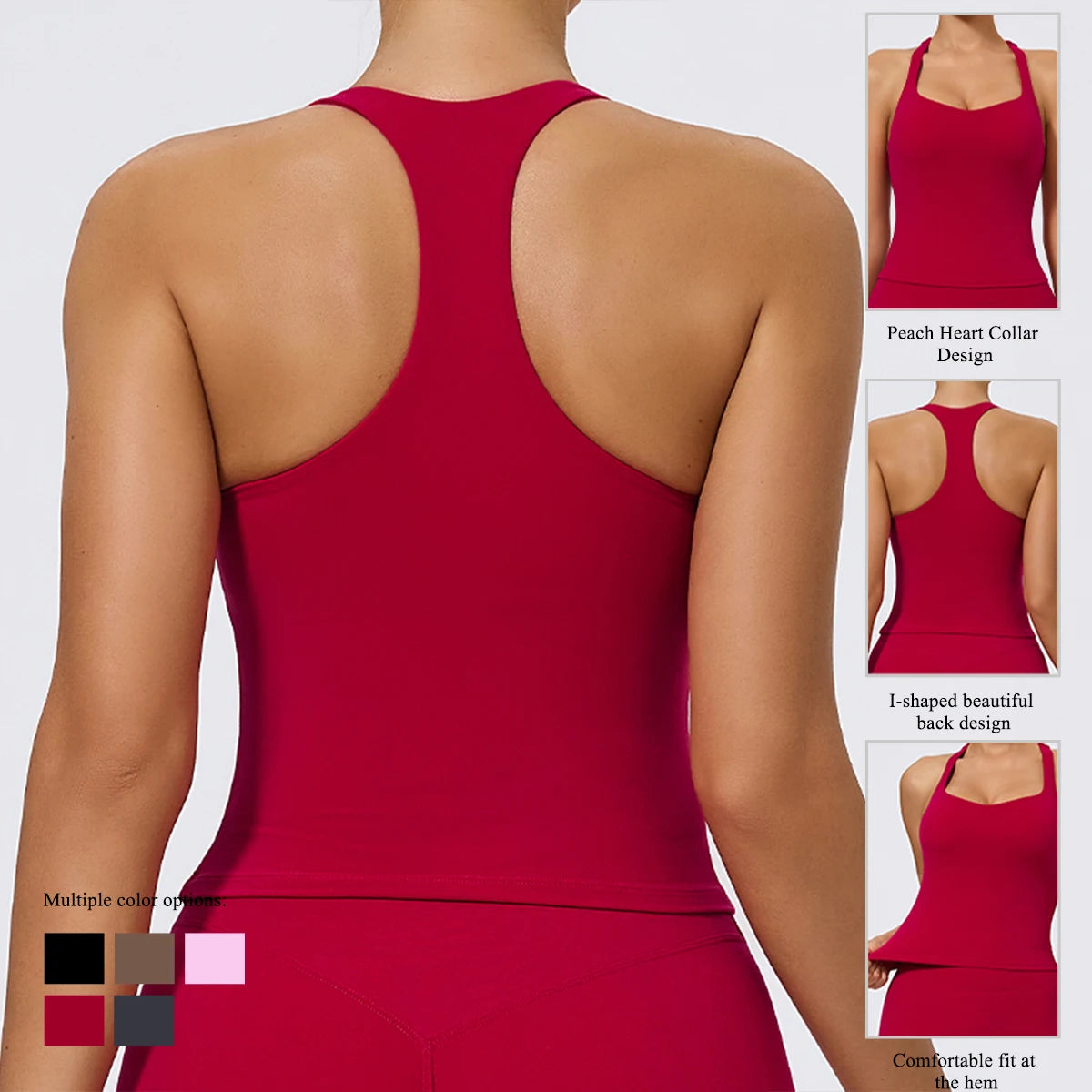 Hearuisavy Woman's Push Up Sports Vest I-Back Strap Design Gym Sportswear Breathable Quick Dry Fitness Top Running Yoga Tank Top