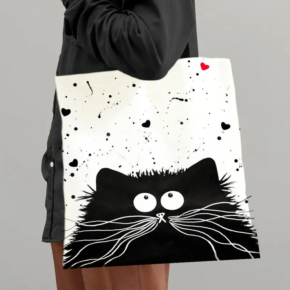 Shopper Bag High-Definition Digital Printed Shopping Bag Cat Pattern Environmentally Friendly And Portable Linen Bag