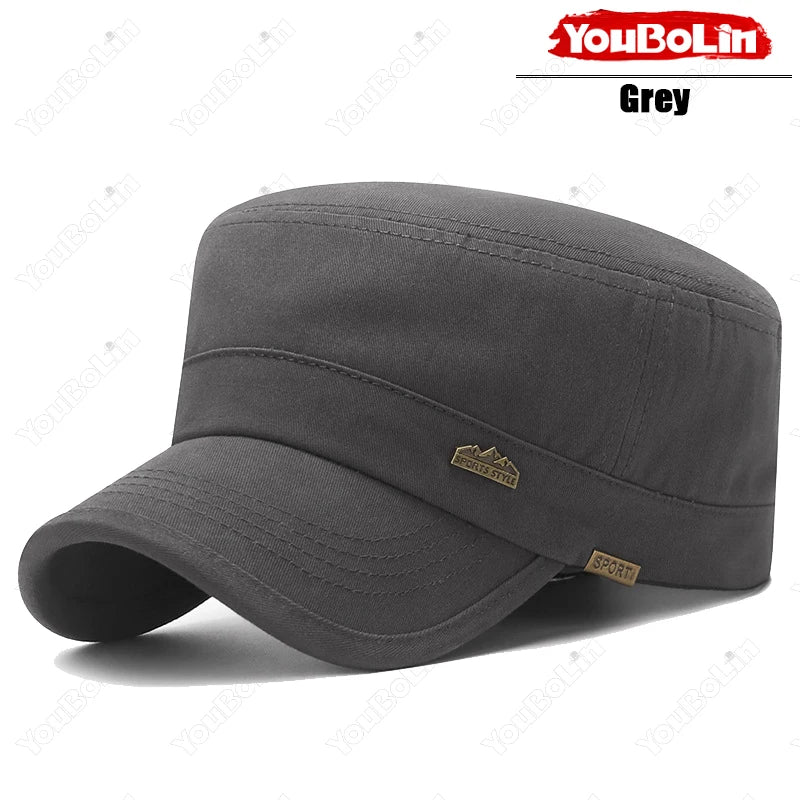 Men's Flat Top Military Cap for Beach Days – Lightweight Sun Protection Hat for Coastal Trips