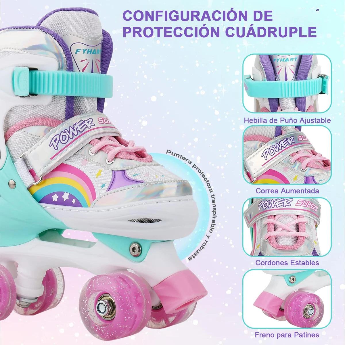 Boys Girls Kids Skates Children Roller Skates Skating Shoes Sliding Adjustable Quad Sneakers PU Flashing 4 Wheels Roller Skates