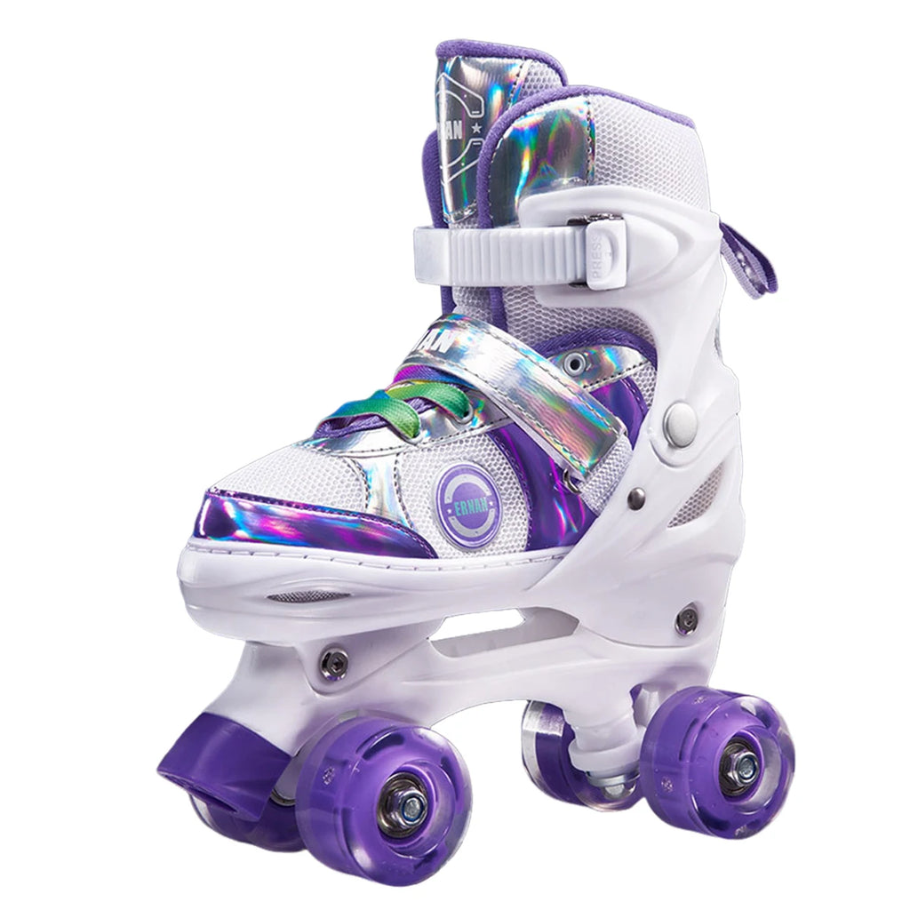 Boys Girls Kids Skates Children Roller Skates Skating Shoes Sliding Adjustable Quad Sneakers PU Flashing 4 Wheels Roller Skates
