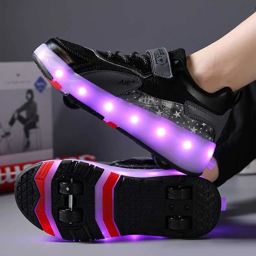 Kids Roller Skate Shoes Fashion Outdoor Skating Sneakers Boys Girls 4 Wheels Skates Footwear Toys Birthday Gift With Led Light