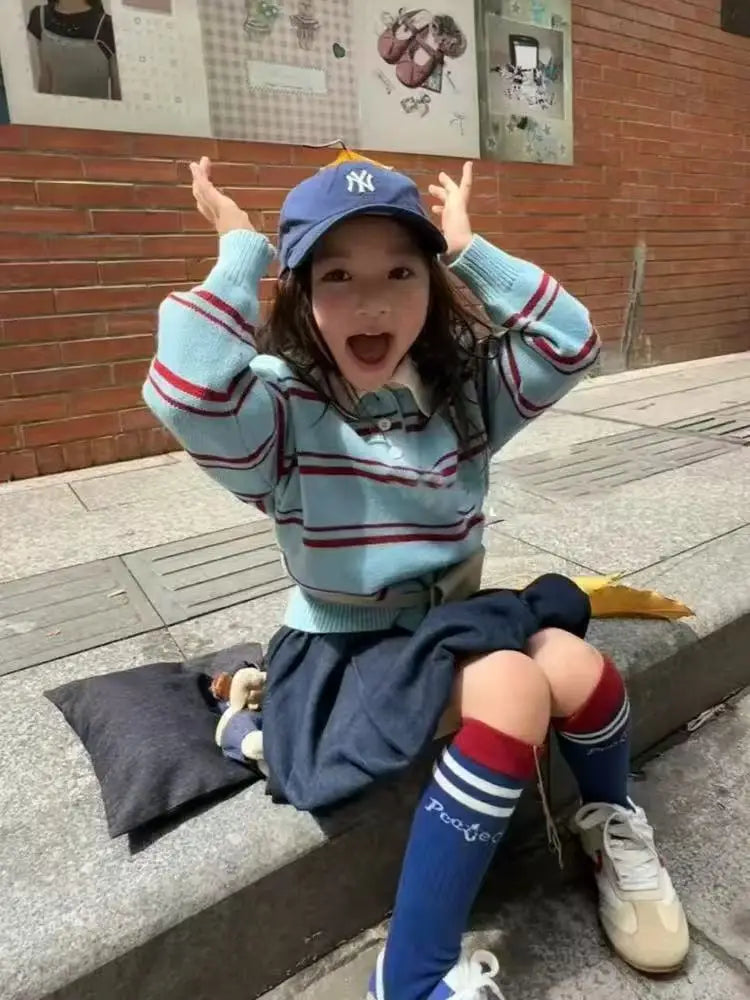 Children Clothes 2025 Spring and Autumn New Girl's Clothes Fashion Striped Girl's Knitted Sweater or Bud Skirt