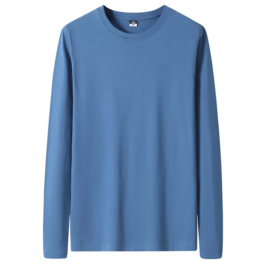 Cotton T Shirts Men Long Fashion 2025 O-Neck Slim Male Casual Autumn Solid Color Tee Shirt 12 Colors Plus Size M-6XL Wholesale