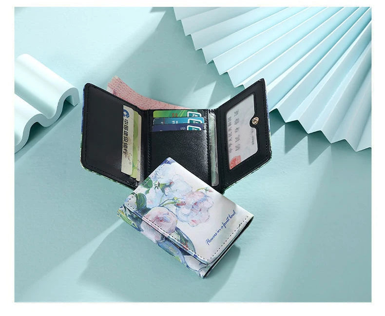 Van Gogh Painting Pattern Wallet Women Folding Leather Short Wallets Niche Design Bank Credit Card Holder Girl's Purse