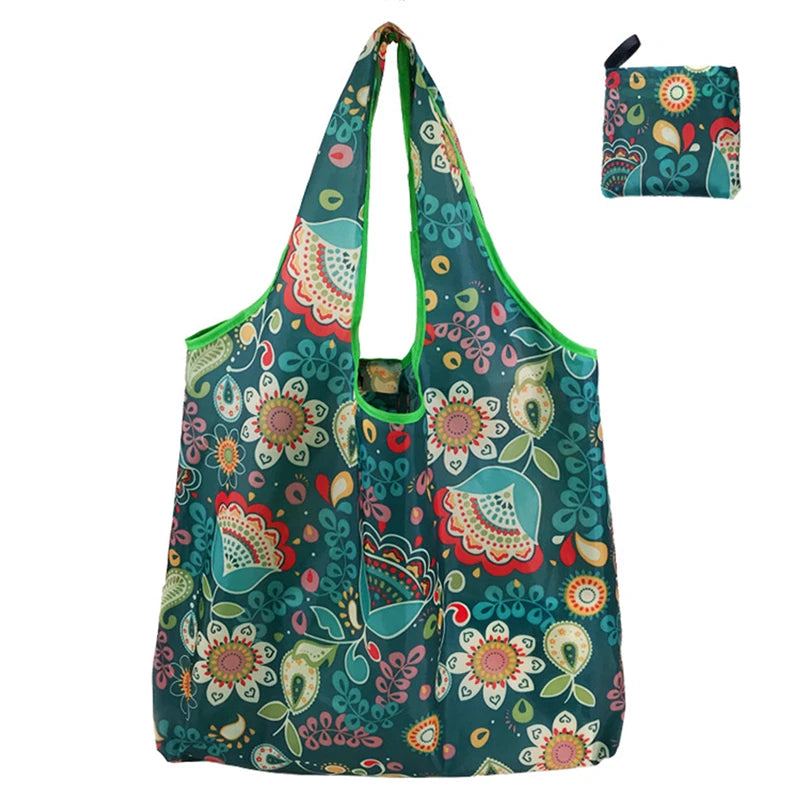 Reusable Shopping Bags Women Foldable Tote Bag Portable Cloth Eco Grocery Bag Folding Large Capacity Fruit Vegetable Handbags