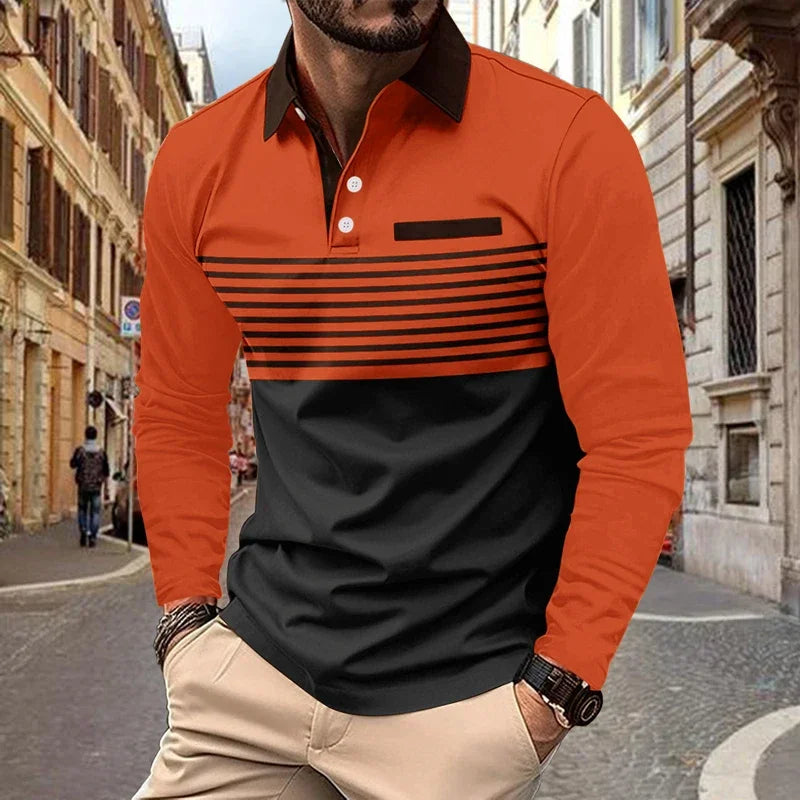 Men's Long-sleeved Lapel Top Polo Casual and Comfortable Spring and Autumn Men's Top