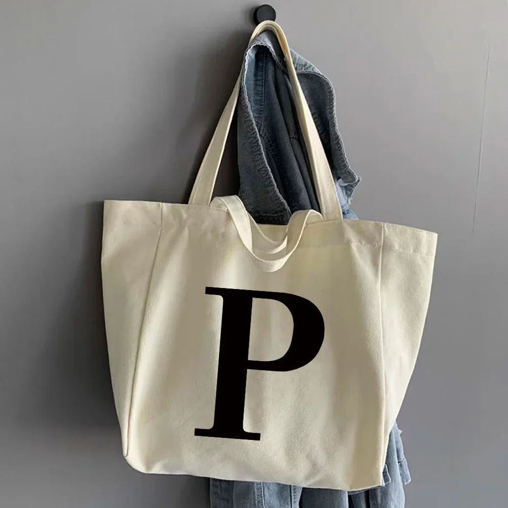 Canvas Shopping Bags Large Capacity Conventional Tote Bag Eco Two Straps Organizer Fashion Letter Printed Women Shoulder Handbag