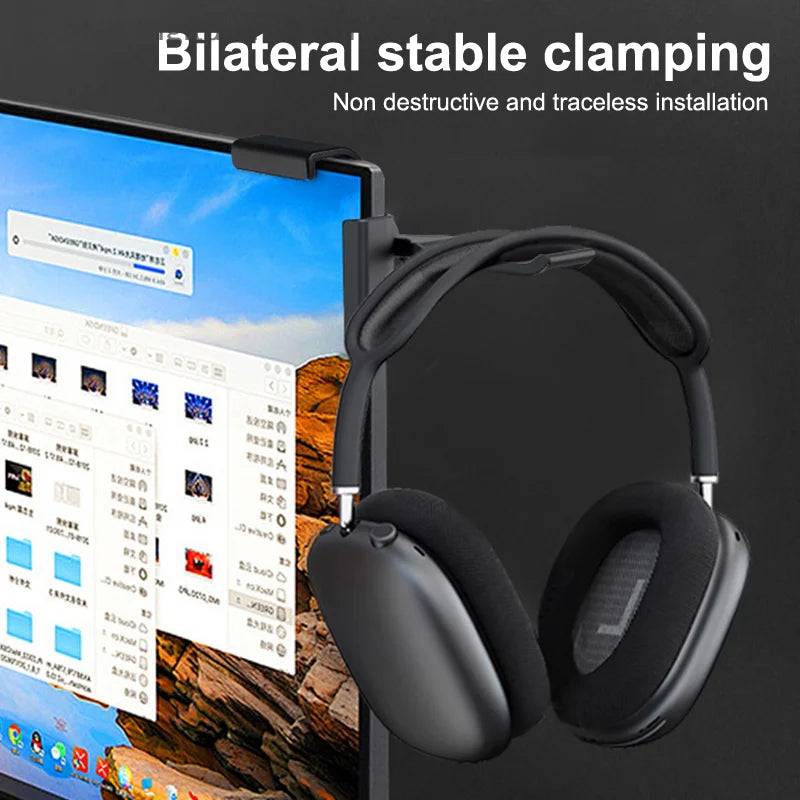 Computer Monitor Earphone Holder Clip PC Screen Headset Headphone Stand Bracket Desktop Organizer Laptop 360 Degree Rotation
