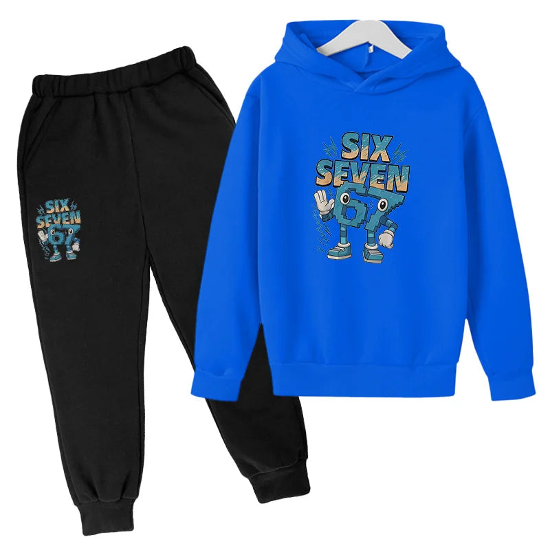 Six to seven-year-old children's sportswear set 67 Children's clothing hooded shirt + pants set 2-piece set for 3-12 year olds
