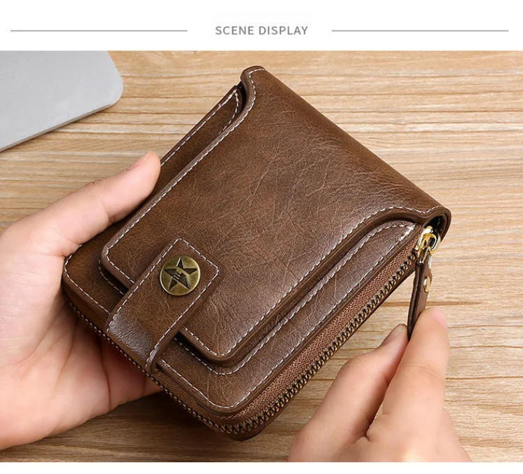 Retro Horizontal Wallet – Large Capacity with 7 Card Slots, Zipper Coin Pocket & ID Window, Driver’s License Holder