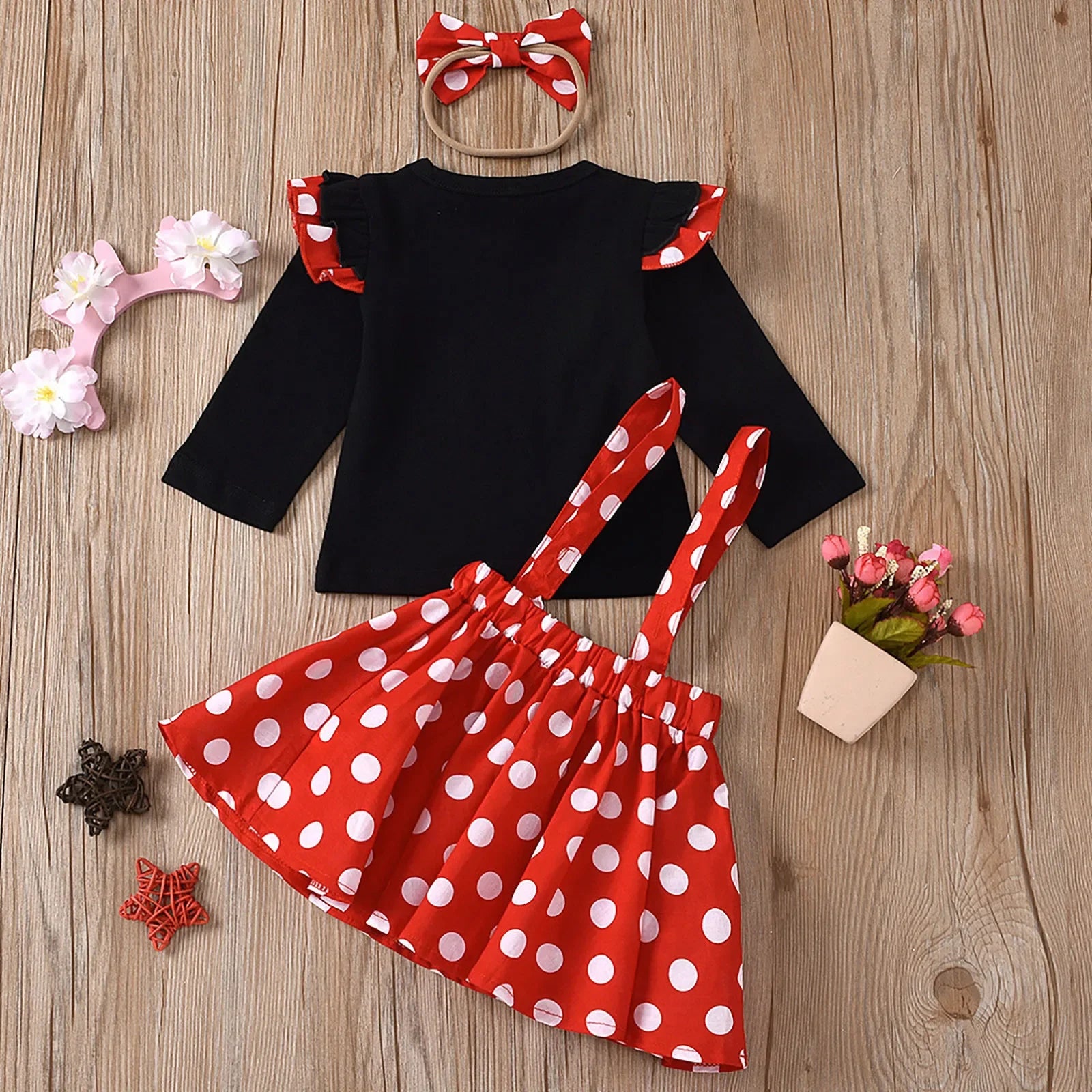 1-5 Years Children Outfit Baby Clothing Set Girl Summer Birthday Costume Kids Dots Tops Skirt Cosplay Dress with Headband