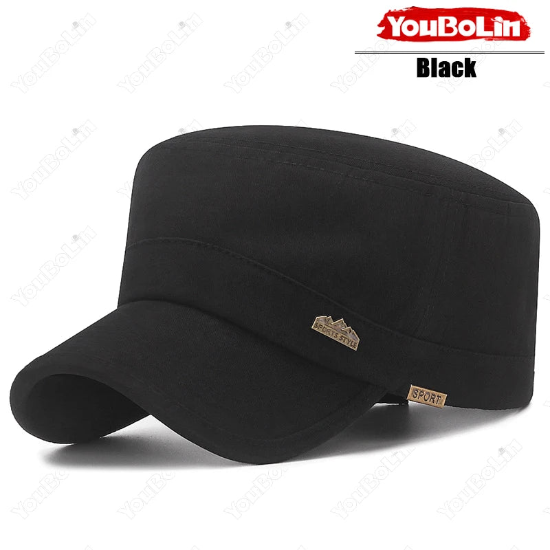 Men's Flat Top Military Cap for Beach Days – Lightweight Sun Protection Hat for Coastal Trips