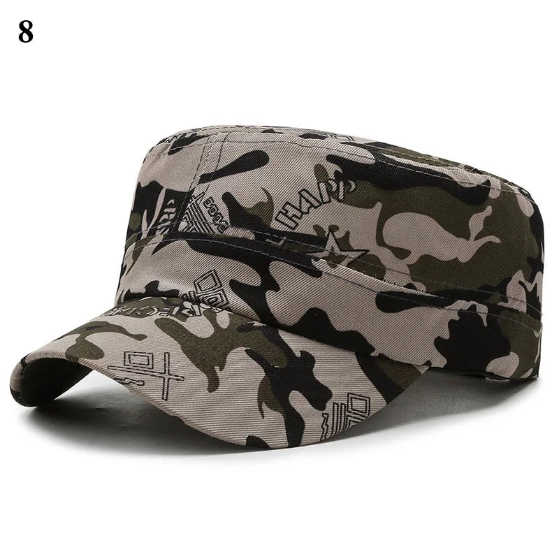 Camouflage Flat Cap Snapback Hat Adjustable Classic Fashion Soldier Sunshade Sun Hats Summer Hunting Hiking Outdoor Sun Caps