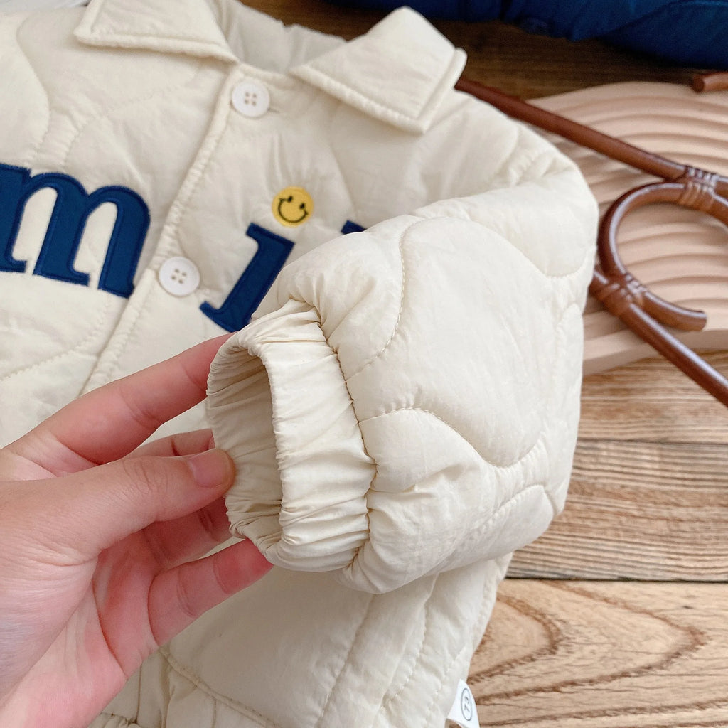 Winter Children's Clothing Baby Boys Smile Jacket Coats Kids Cotton Clothes Toddler Girls Lapel Outerwear Embroidery Tops 0-6Yrs