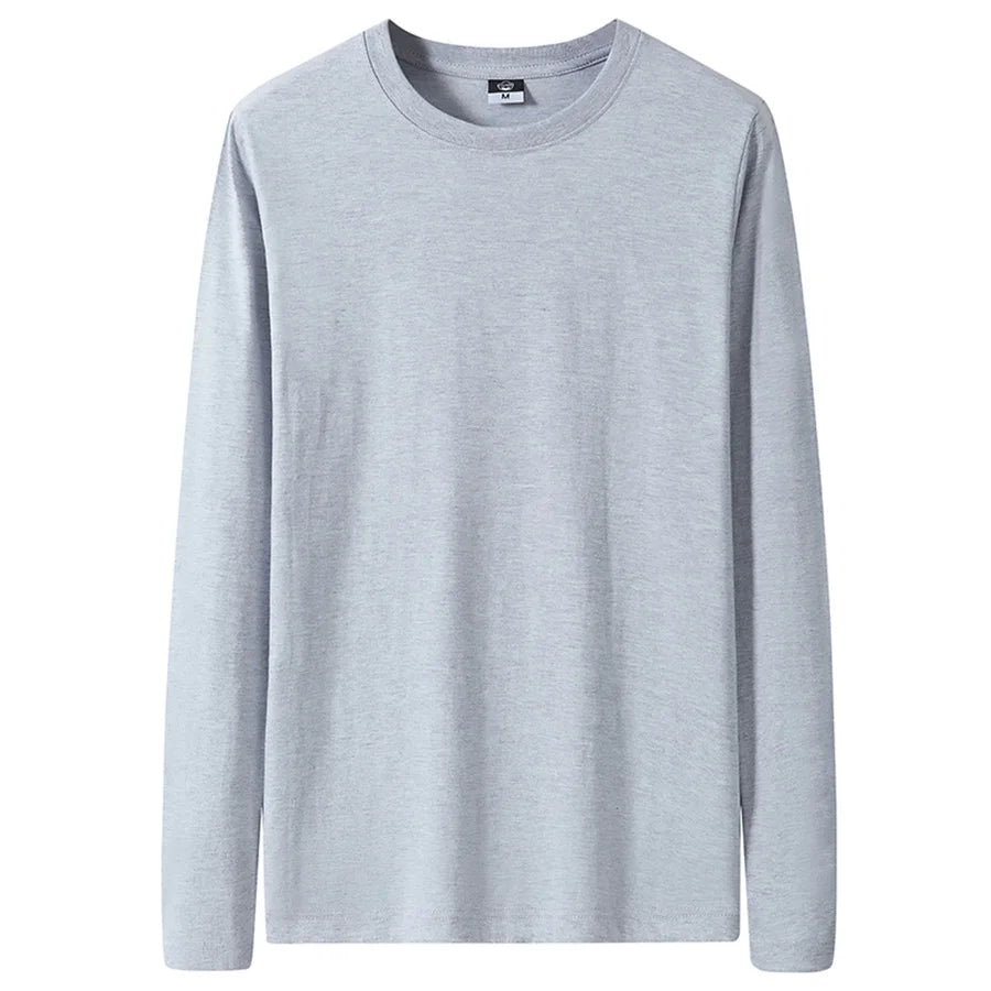 Cotton T Shirts Men Long Fashion 2025 O-Neck Slim Male Casual Autumn Solid Color Tee Shirt 12 Colors Plus Size M-6XL Wholesale