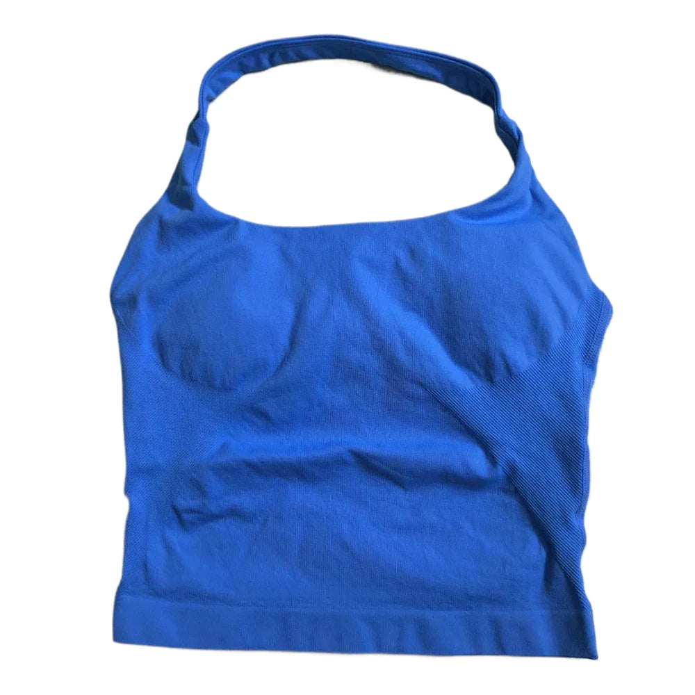 Gym Top Women Clothes Strappy Workout Tank Top Padded Sports Bra Backless Yoga Shirts Seamless Gym Crop Top Halter Fitness Vest