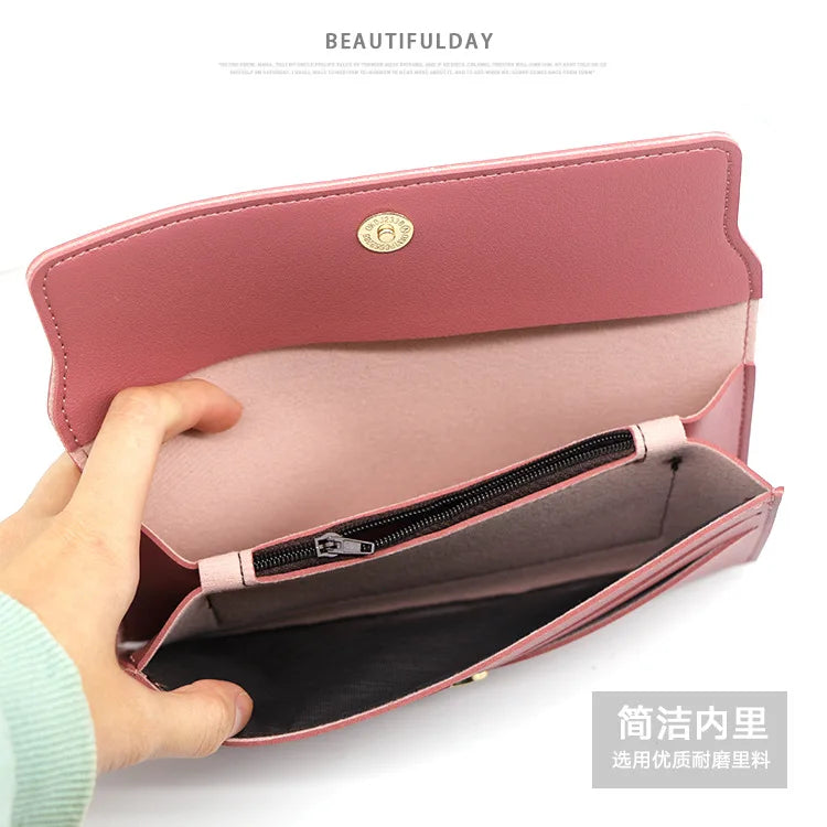 Fashionable New Women Long Wallets Pure Color Butterfly Wool Ball Bow Clutch Bag Women's Long Bag Card Bag Coin Purse Money Bag