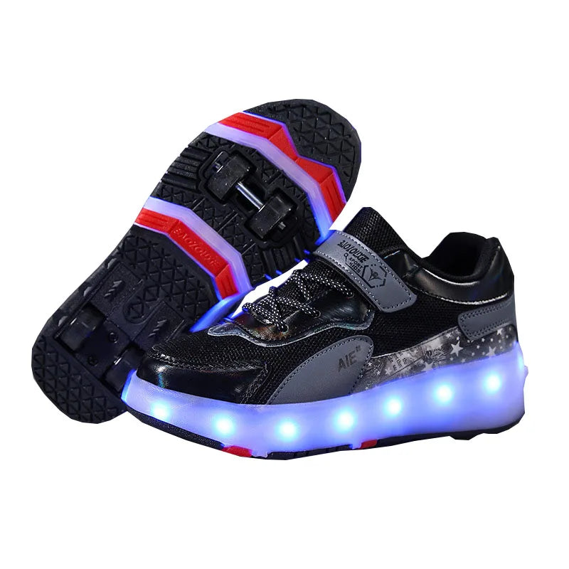 Kids Roller Skate Shoes Fashion Outdoor Skating Sneakers Boys Girls 4 Wheels Skates Footwear Toys Birthday Gift With Led Light