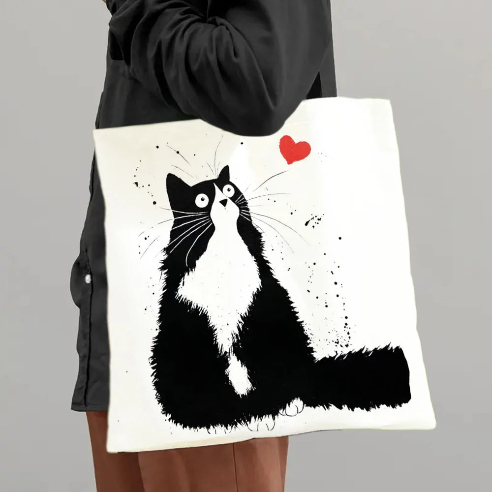 Shopper Bag High-Definition Digital Printed Shopping Bag Cat Pattern Environmentally Friendly And Portable Linen Bag