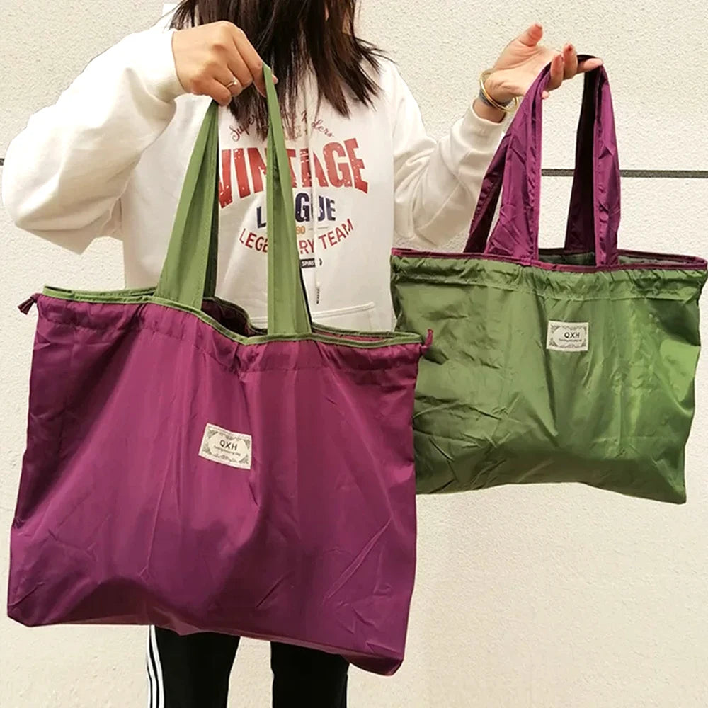 Portable Shopping Bags for Supermarket Waterproof Folding Bag Shopper Large Capacity Female Fashion Shoulder bag Casual Tote Pou
