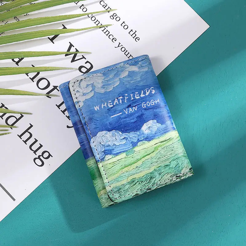 Van Gogh Painting Pattern Wallet Women Folding Leather Short Wallets Niche Design Bank Credit Card Holder Girl's Purse