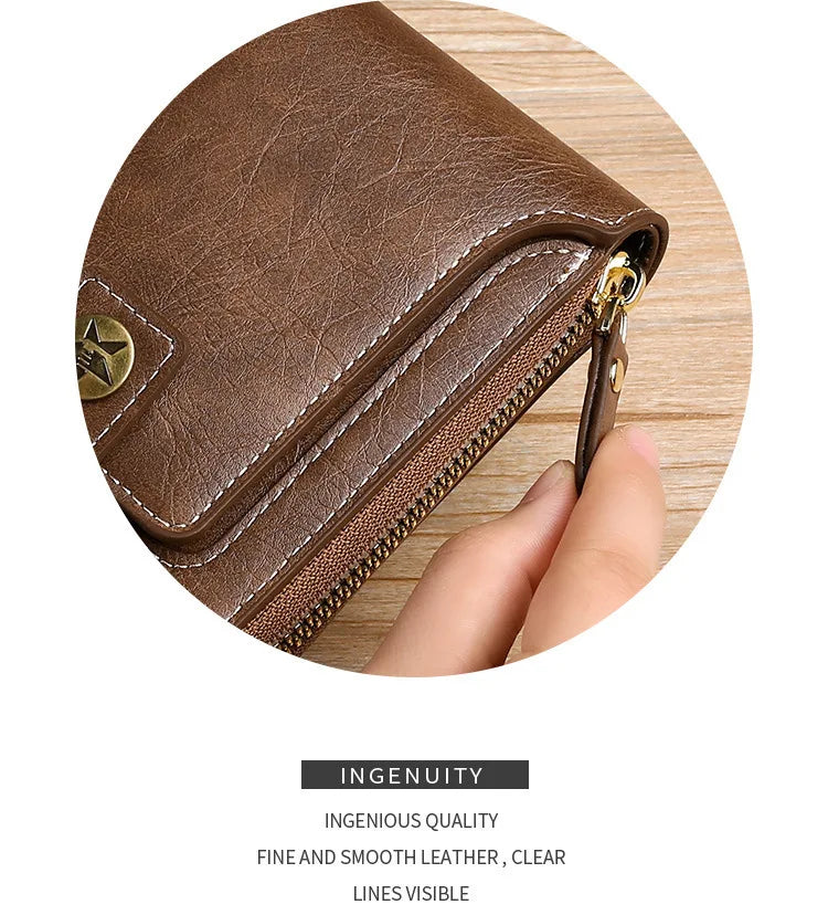Retro Horizontal Wallet – Large Capacity with 7 Card Slots, Zipper Coin Pocket & ID Window, Driver’s License Holder