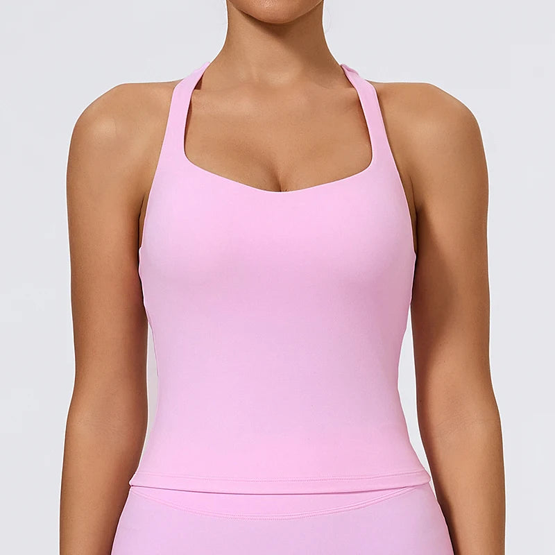 Hearuisavy Woman's Push Up Sports Vest I-Back Strap Design Gym Sportswear Breathable Quick Dry Fitness Top Running Yoga Tank Top