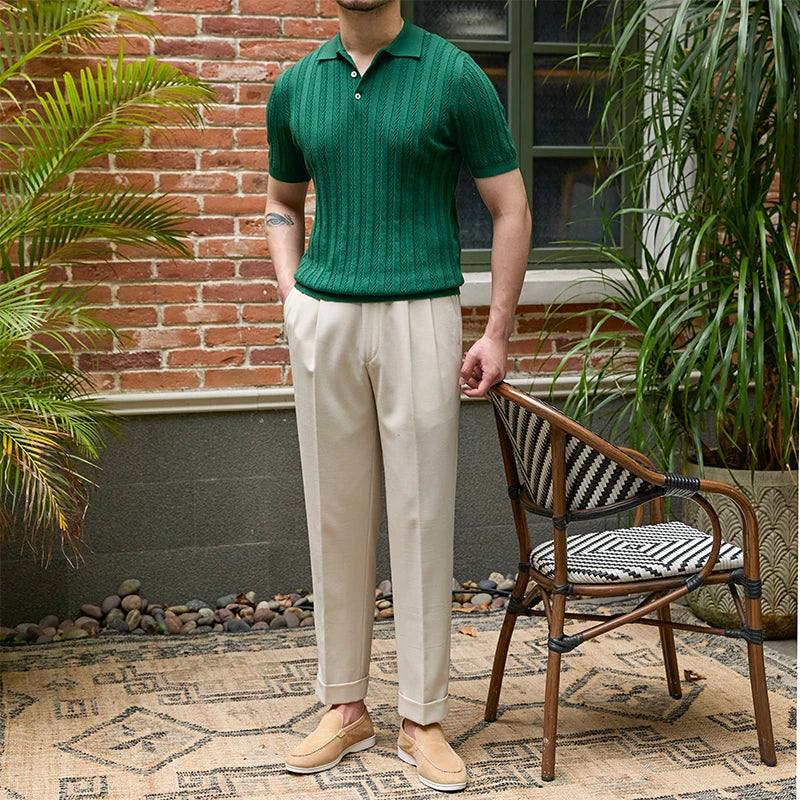 Mr. Lusan Jacquard Herringbone Lapel Polo Shirt 