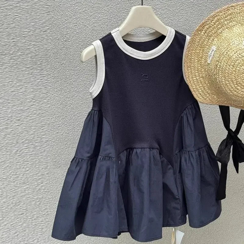 Children's Dress Girls Vest New Summer Baby Fashionable Style Little Girl High-grade Splicing Sleeveless Dress Loungewear Outfit