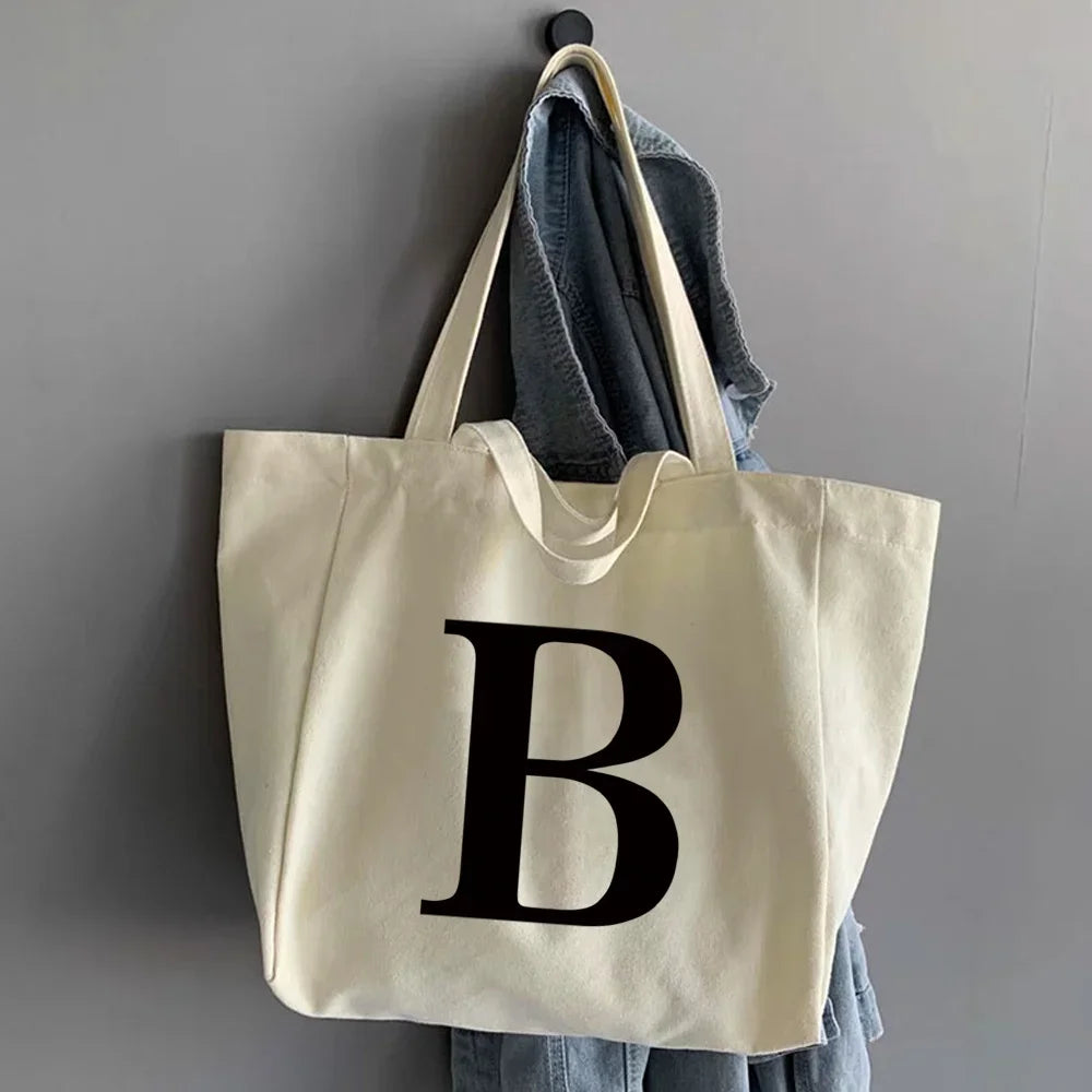 Canvas Shopping Bags Large Capacity Conventional Tote Bag Eco Two Straps Organizer Fashion Letter Printed Women Shoulder Handbag