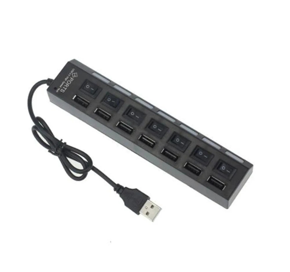 USB Switch Extension HUB 7 Ports USB 2.0 Hub Computer USB Extension Hub USB 2.0 Splitter Accessories With LED Switch For Desktop