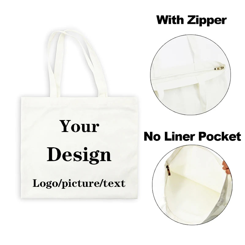Custom Cotton Canvas Tote Bag Shopping Your Images Here Print Original Design White Fashion Travel Canvas Bags