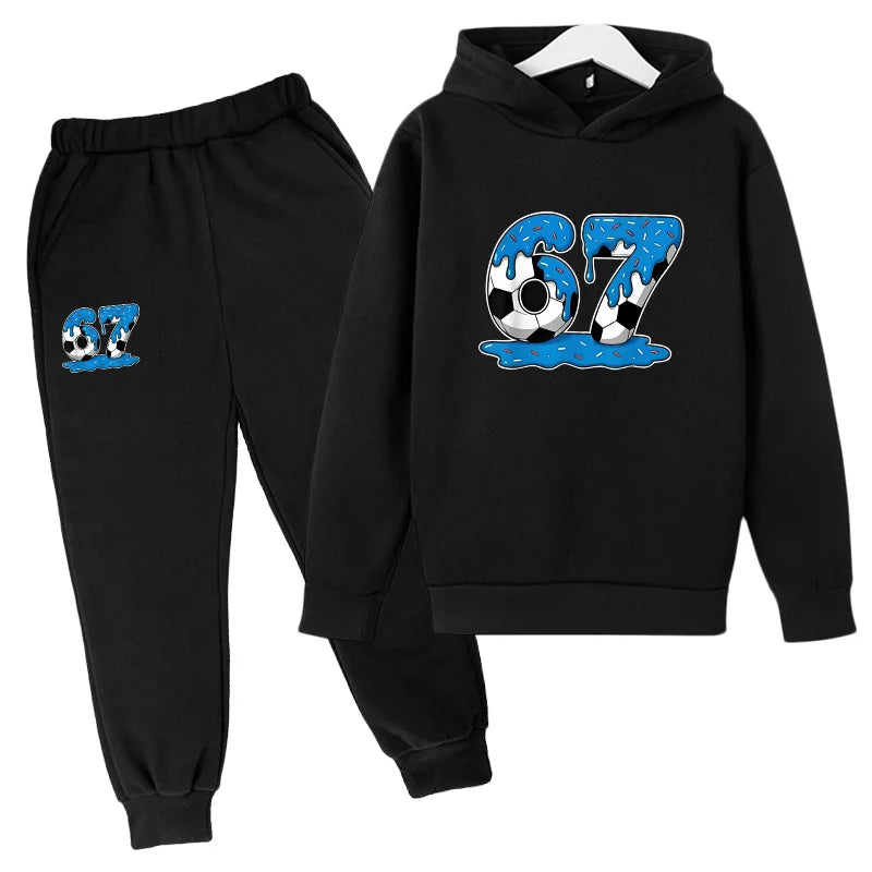 Six to seven-year-old children's sportswear set 67 Children's clothing hooded shirt + pants set 2-piece set for 3-12 year olds