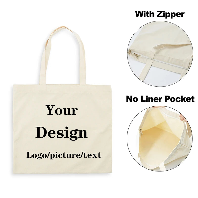 Custom Cotton Canvas Tote Bag Shopping Your Images Here Print Original Design White Fashion Travel Canvas Bags